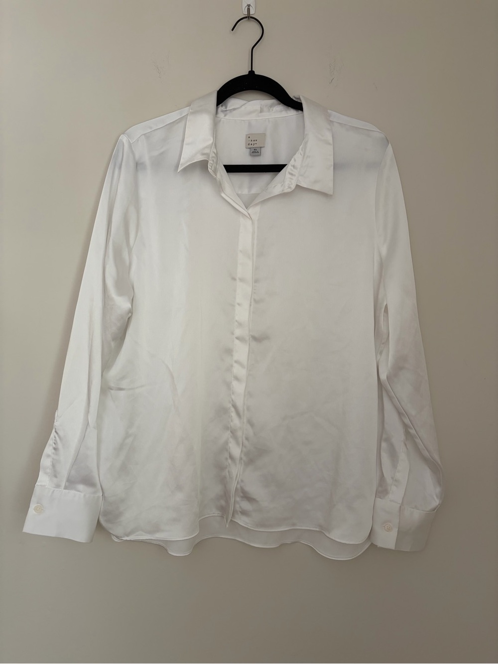 Classic White Satin Button-Up Shirt